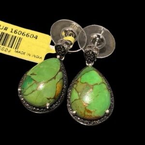 Elegant Green Turquoise Teardrop Earrings (Mojave or Natural Copper) 925 S